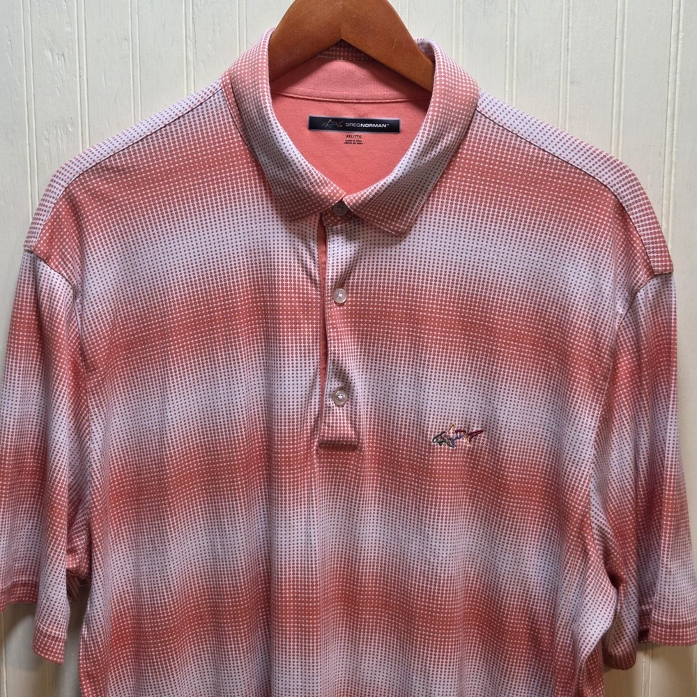 Greg Norman Polo Shirt Mens 2XL Orange Stripe Pima Cotton Blend Golf Knit Top‎